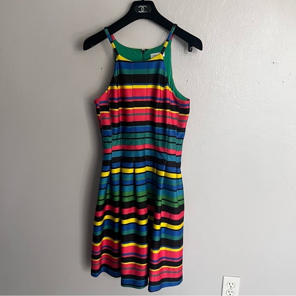 Calvin Klein Rainbow Striped Halter Fit and Flare Dress Small 6 - Picture 4 of 11